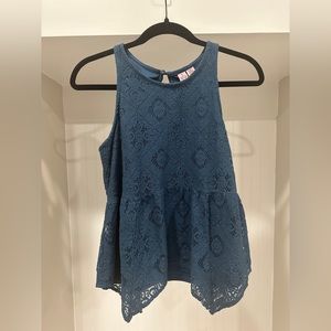 Love on a Hangar blue sleeveless lace top. Size M